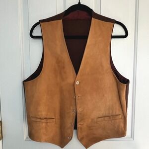 Vintage Men's L 70s Leathercraft Process of America Suede Knit Back Vest Brown